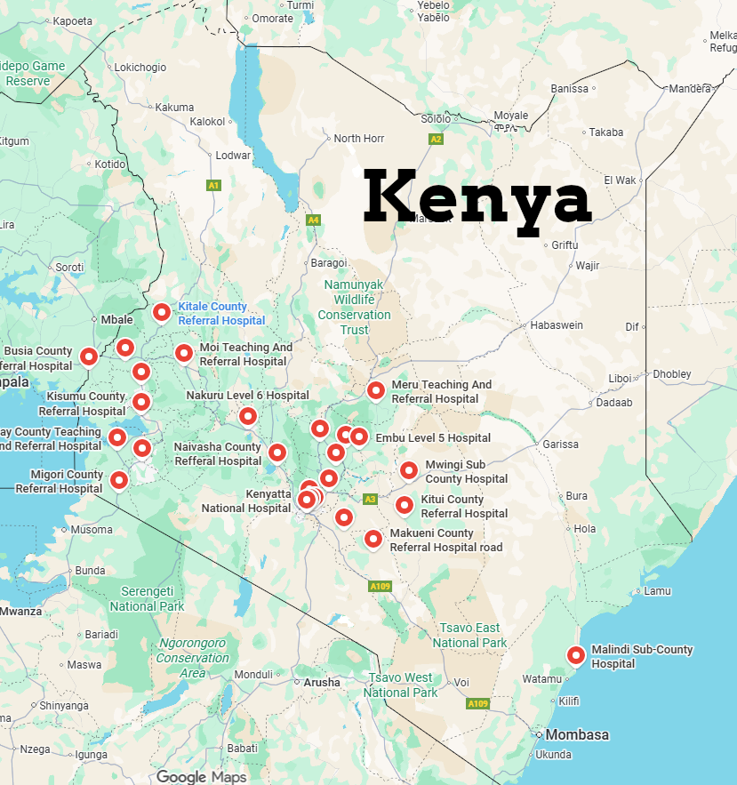 Map showing location of participating facilities in Kenya